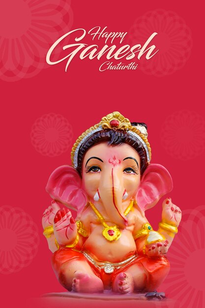 Foto diseño de tarjeta de felicitación de happy ganesh chaturthi con lord ganesha sclupture