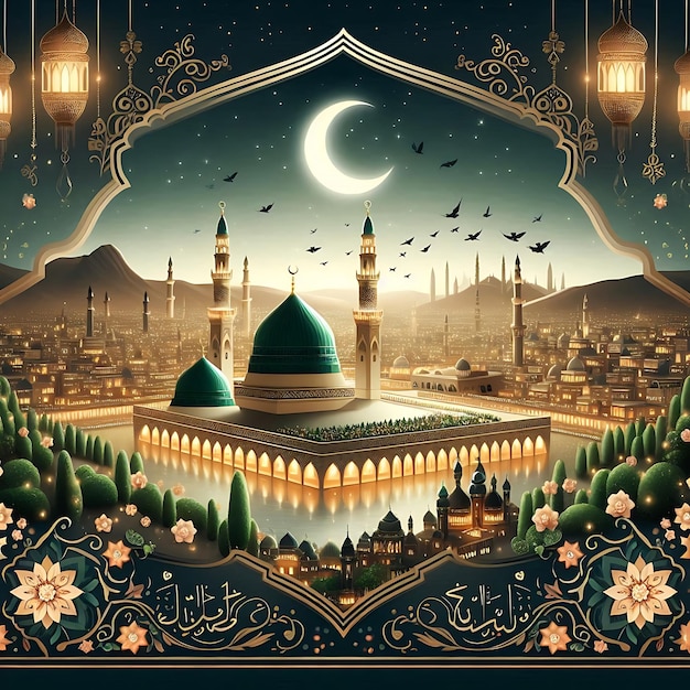 Diseño de la tarjeta del festival islámico de Milad un Nabi