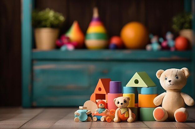 Diseño de tarjeta con un oso lindo y juguetes