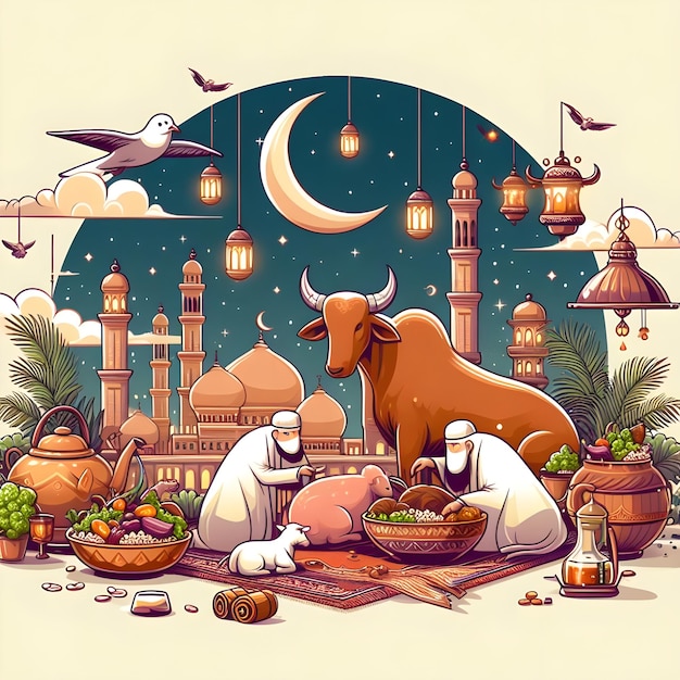 Diseño de tarjetas de felicitación de Eid Al Adha Eid Mubarak
