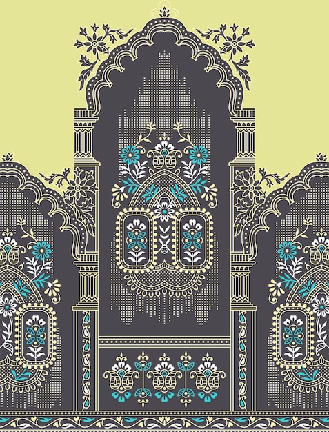 Diseño de tarjetas de invitación de boda mughal de estilo tradicional indio Guarde la tarjeta de invitaciones de fecha con elementos decorativos para imprimir ilustración vectorial