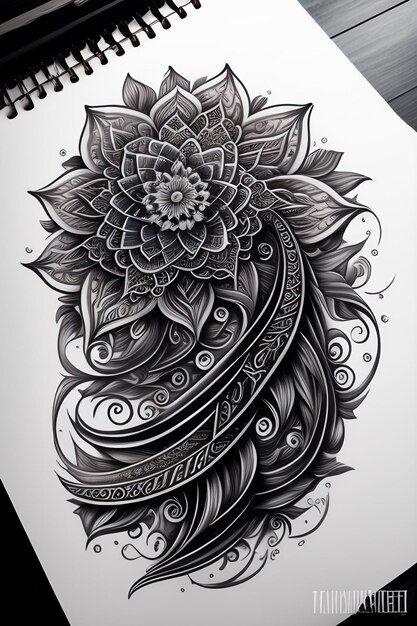 Foto diseño de tatuaje, arte de pared, diseño simple sobre fondo blanco, dibujo a lápiz negro limpio, dibujo a mano