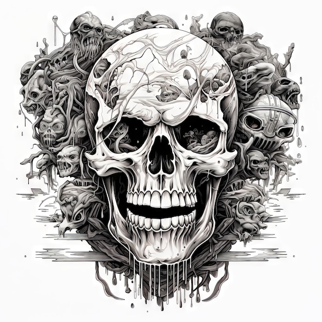 Un diseño de tatuaje de calavera con ilustración.