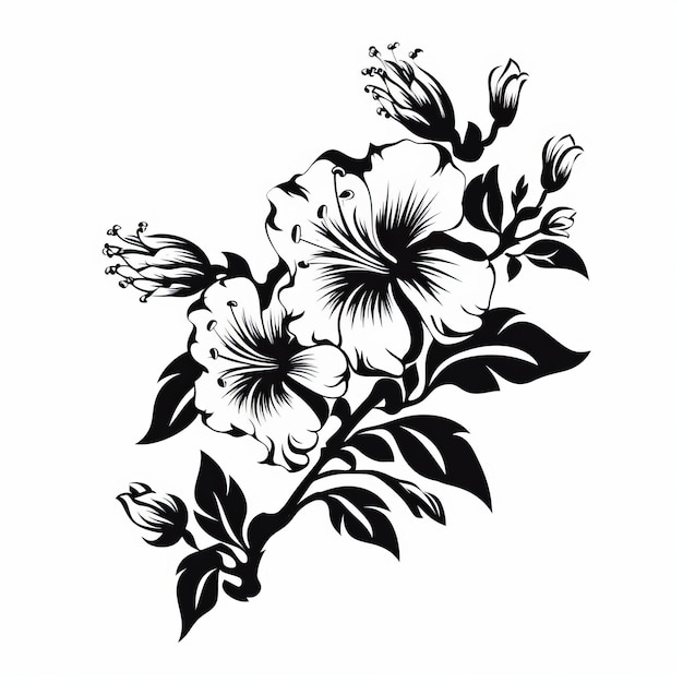 Diseño de tatuaje de flores de hibisco negras y blancas