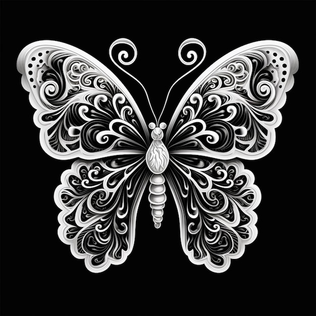 Diseño de tatuaje con flores mariposa ilustración digital pintura