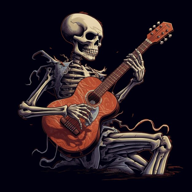 Foto diseño de tatuaje de guitarra y cráneo logotipo de camiseta diseño de sello