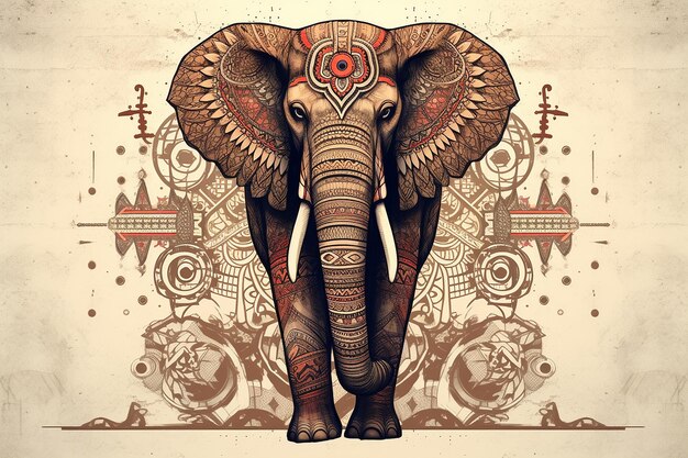 diseño de tatuaje de un majestuoso elefante adornado