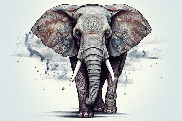 diseño de tatuaje de un majestuoso elefante adornado