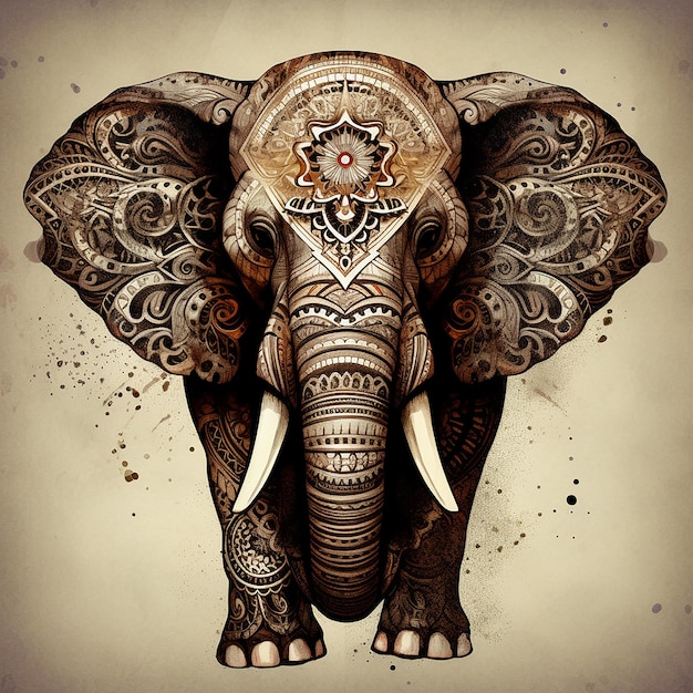 diseño de tatuaje de un majestuoso elefante generado por la IA