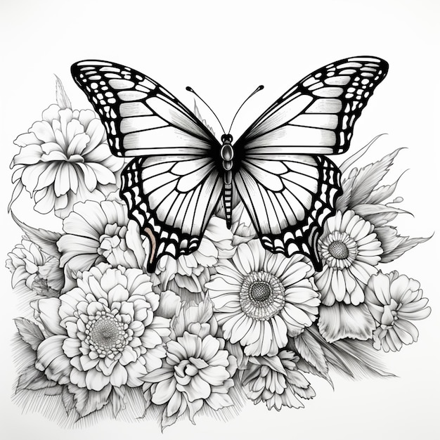 diseño de tatuaje de mariposa y flores ai generativo