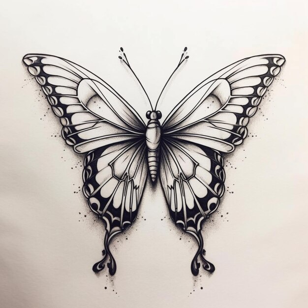 diseño de tatuaje de mariposa en un fondo blanco generativo ai