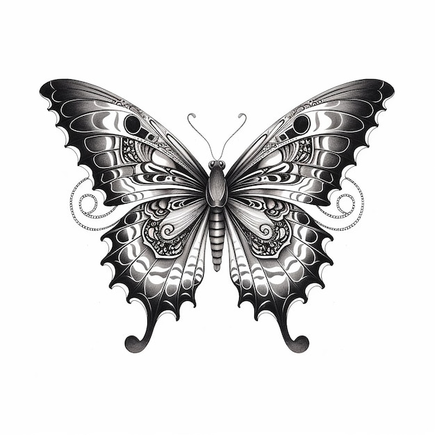 Foto diseño de tatuaje de mariposa negro y blanco sin piel sin fondo sólo el diseño con ia generativa