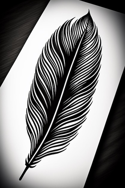 Foto diseño de tatuaje pluma diseño simple sobre fondo blanco dibujo de pluma negra limpia
