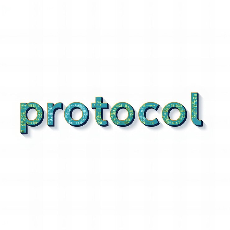Foto diseño técnico estructurado elegante del protocolo de palabras con fragmentos de código y cifrado