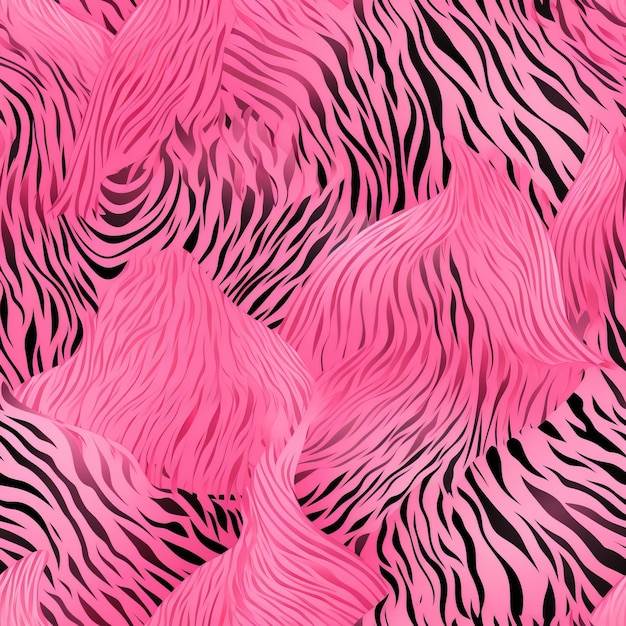 Diseño de tela de piel de tigre rosa sin costuras con texturas a rayas y patrones de animales como rayas de tigre y generación de IA de cebra