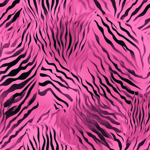 Diseño de tela de piel de tigre rosa sin costuras con texturas a rayas y patrones de animales como rayas de tigre y generación de IA de cebra