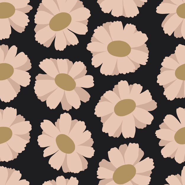 diseño textil floral patrón repetitivo flores pastel sobre fondo negro en estilo plano