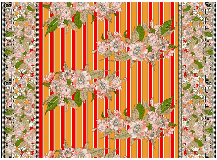 Diseño textil Frontera y motivo digital