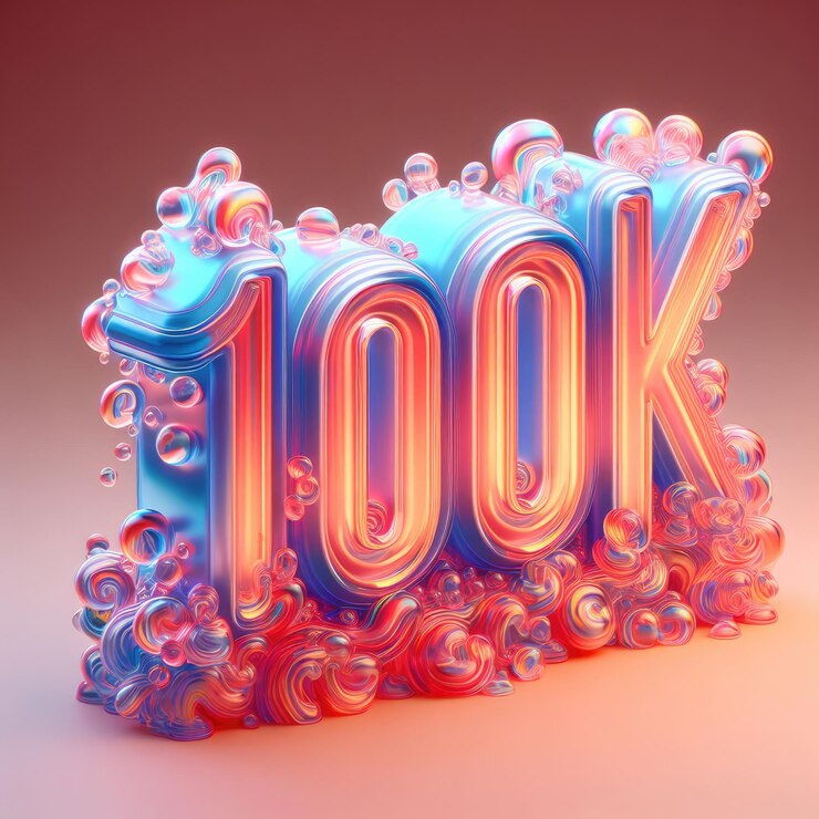 Foto diseño de texto de 100k composición de texto líquido 3d colorido con formas suaves