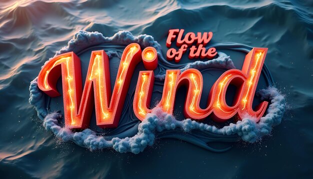 Diseño de texto 3D con flujo del viento con textura de ondas oceánicas