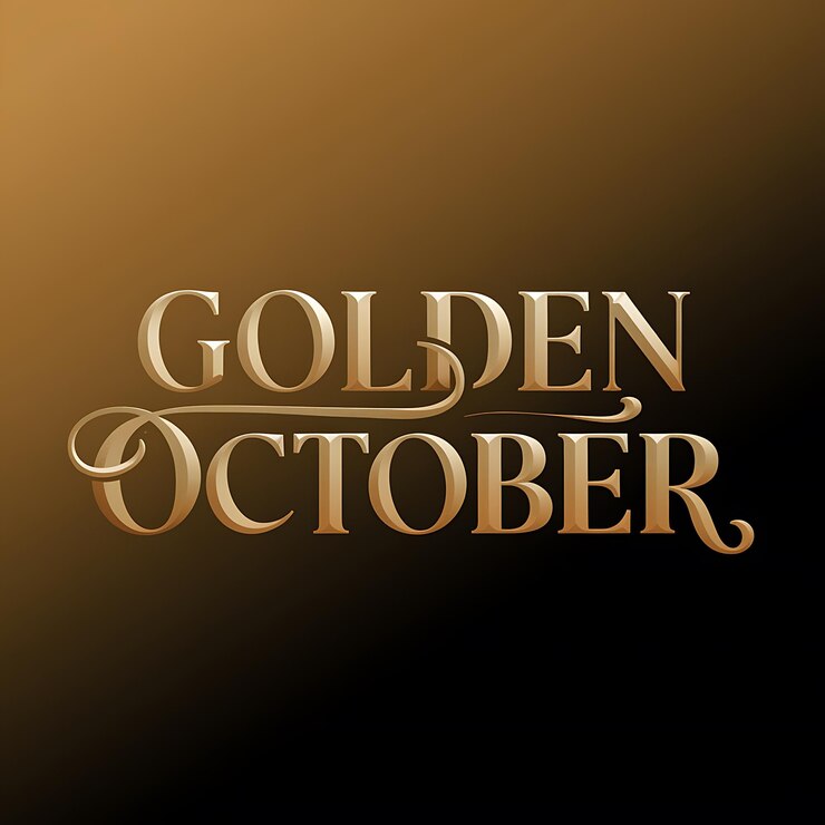 Foto diseño de texto de octubre dorado en fondo oscuro