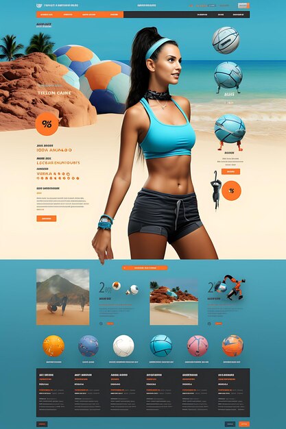 Diseño de la tienda de voleibol Rodillas, bolas, redes, uniformes, paralaje, escroto, concepto, idea creativa para la web