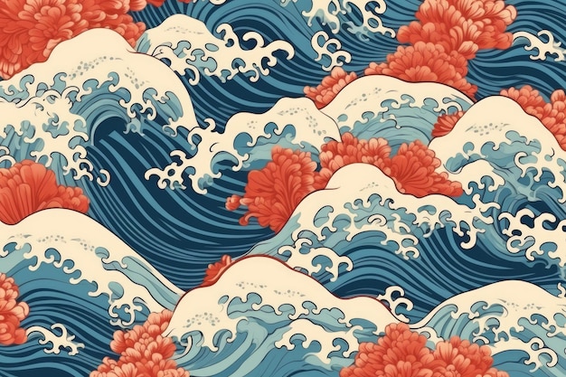 El diseño tiene un patrón de ondas japonesas Ilustración IA generativa