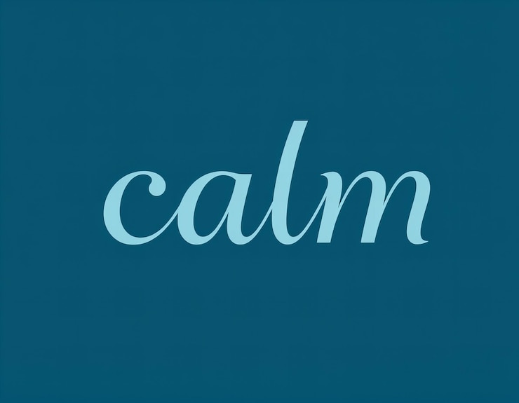Foto diseño tipográfico de calma con elegantes letras fluidas en colores azul claro y blanco