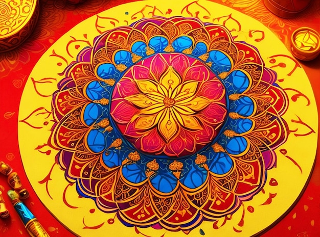 Foto diseño tradicional rangoli para el festival diwali