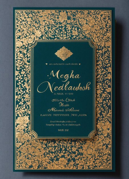 El diseño tradicional de la tarjeta de bodas es grande, elegante y simple. El nombre de la pareja es MEGHA amp NEELANSH everythi.