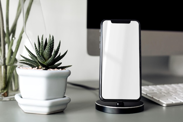 Diseño transparente del escritorio de la pantalla de la maqueta png del teléfono inteligente