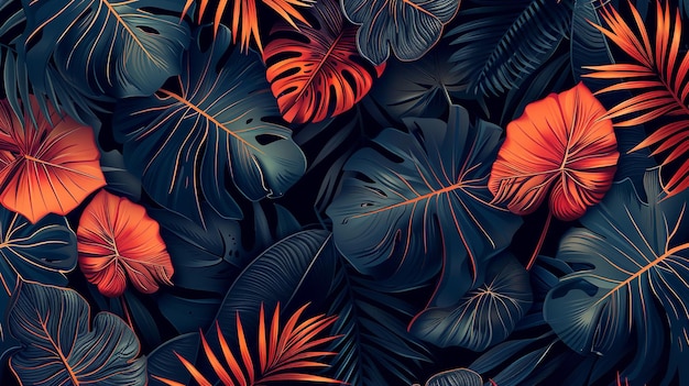 Diseño tropical unificado que abarca hojas caídas oscuras anticuadas imagen vectorial y espacio IA generativa