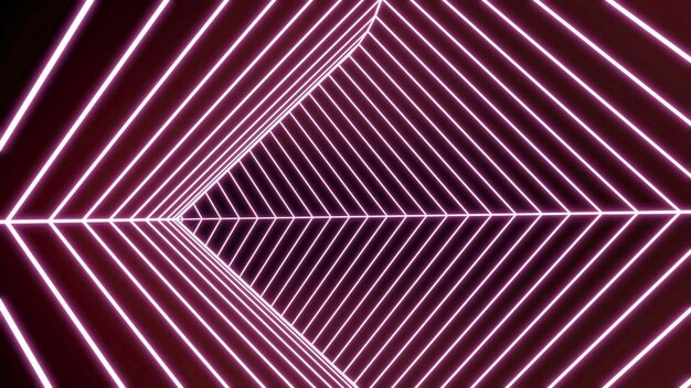 Diseño de túnel triangular de rápido movimiento túnel giratorio triangular con líneas de neón ciber salto en neón