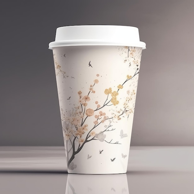 Diseño de vaso de papel minimalista con tema de primavera
