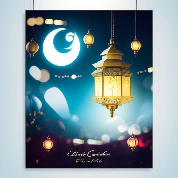 Foto diseño vectorial de eid adha mubarak ramadan con linterna de mezquita de luna creciente dorada y ovejas aisladas sobre fondo blanco