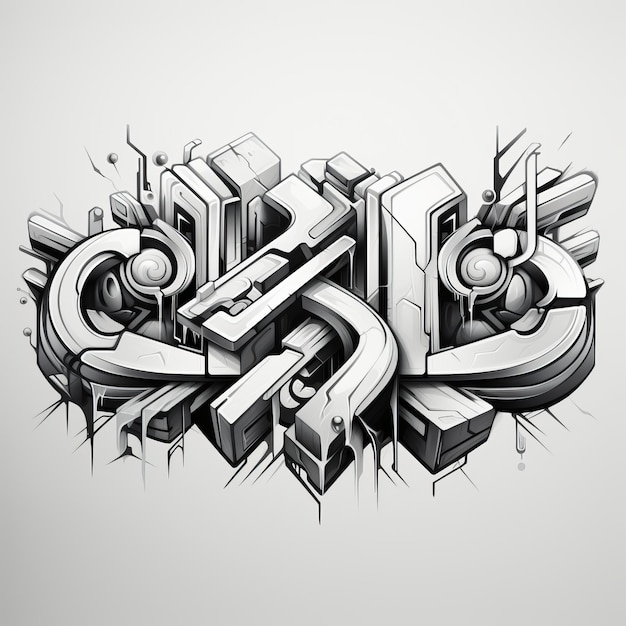 Diseño vectorial en escala de gris elegante de la etiqueta de graffiti M I B2