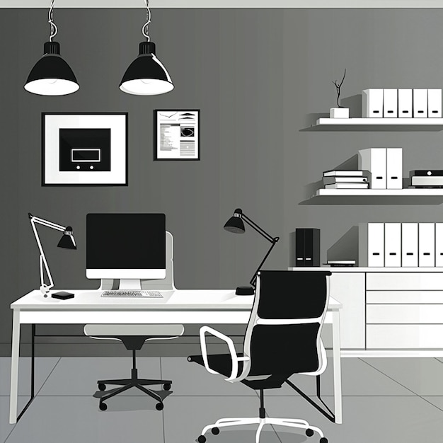 Diseño vectorial de un espacio de trabajo de oficina moderno