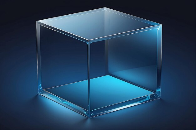 Diseño vectorial en estilo de morfismo de vidrio caja de tamaño de tarjeta translúcida sobre un fondo azul oscuro