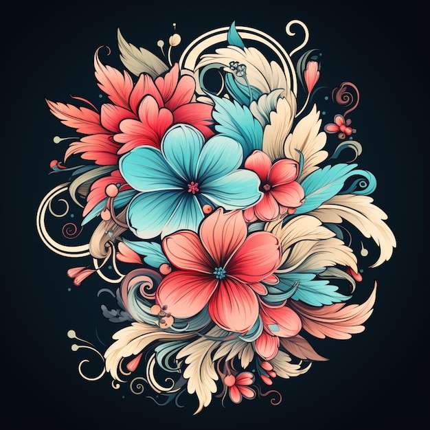 Foto diseño vectorial de estilo de tatuaje de flores