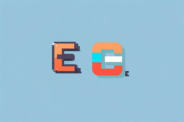 Foto diseño vectorial de la letra e del logotipo en estilo píxel