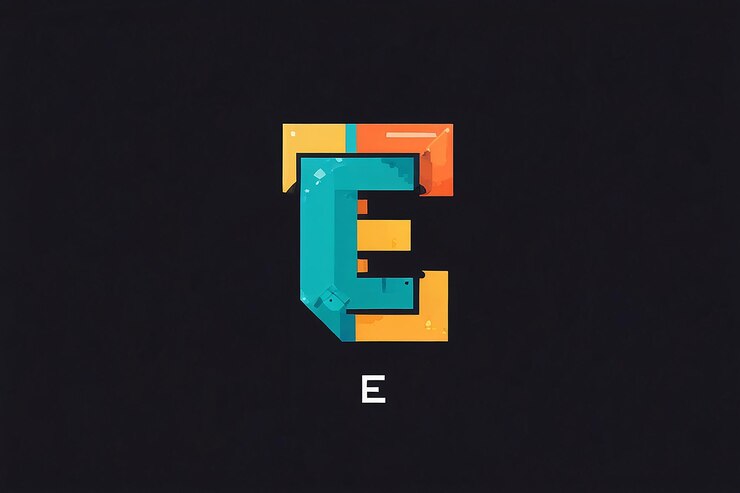 Foto diseño vectorial de la letra e del logotipo en estilo píxel