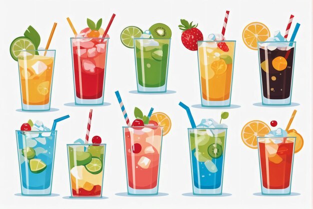 Foto diseño vectorial plano de bebidas con diferentes ingredientes