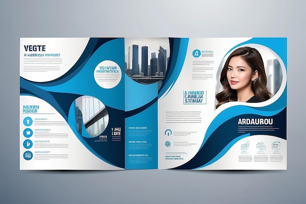 Diseño vectorial de plantillas para folleto informe anual revista cartel presentación corporativa cartera volante infográfico diseño moderno con tamaño de color azul A4 delantero y trasero fácil de usar y editar