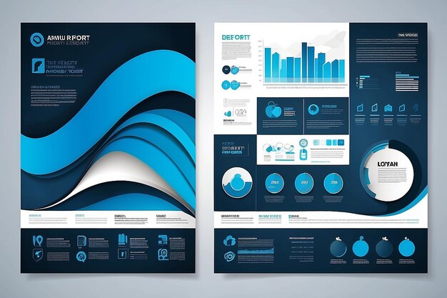 Diseño vectorial de plantillas para folleto informe anual revista cartel presentación corporativa cartera volante infográfico diseño moderno con tamaño de color azul A4 delantero y trasero fácil de usar y editar