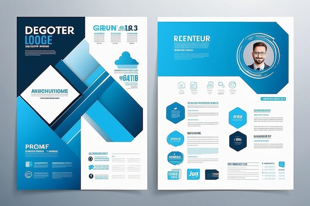 Diseño vectorial de plantillas para folleto informe anual revista cartel presentación corporativa cartera volante infográfico diseño moderno con tamaño de color azul A4 delantero y trasero fácil de usar y editar