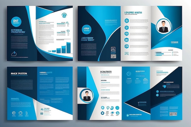 Diseño vectorial de plantillas para folleto informe anual revista póster presentación corporativa cartera volante infográfico diseño moderno con tamaño de color azul A4 delantero y trasero fácil de usar y editar