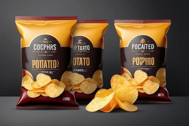 Diseño vectorial realista plantilla de embalaje de papas fritas