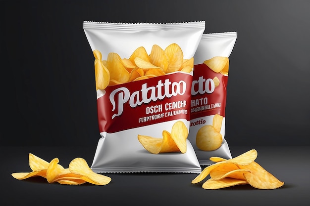 Diseño vectorial realista plantilla de embalaje de papas fritas