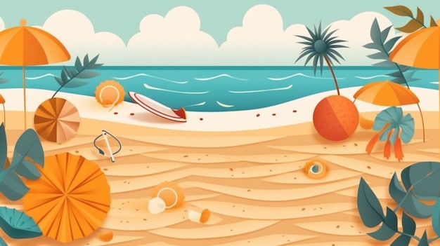 Diseño vectorial de la temporada de verano Acentos de vacaciones tropicales sobre un fondo de playa de arena para el disfrute de una excursión de un día al aire libre Una obra de arte vectorial GENERAR IA