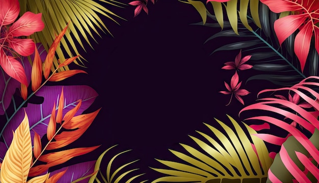 Diseño de venta de oferta especial de verano con hojas de palma sobre fondo de marco de plantas tropicales